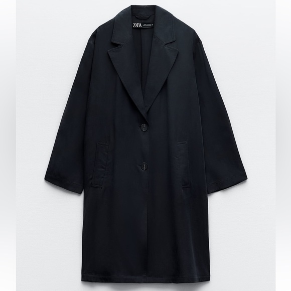 Zara NWT Navy Flowy Trench Coat size L - Picture 6 of 11